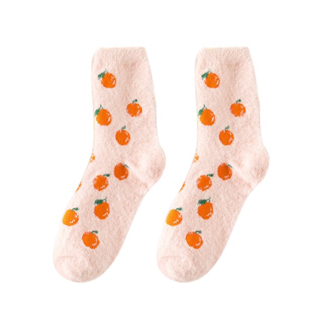 Chaussettes Thermiques Corail Confortables pour Femmes avec Imprimé de Fruits Frais pour Confort Intérieur Extérieur