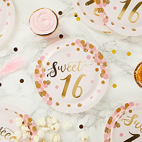 48Pcs Sweet 16 Rose Gold Party Disposable Paper Plates 7" for Birthday Party 