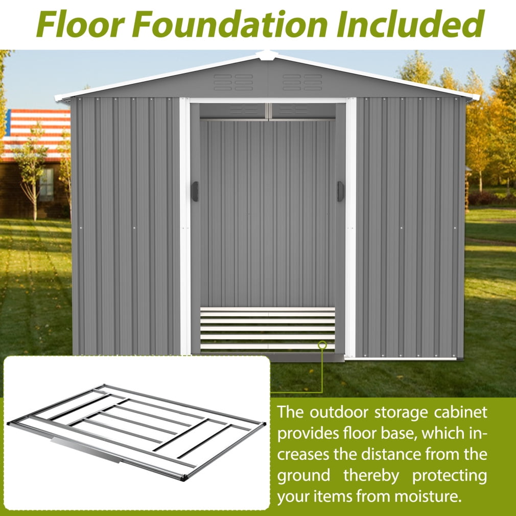 8X6 FT Outdoor Storage Shed, Metal Tool Shed & Outdoor Storage with Lockable Door and Vents Ideal for Bicycles, Tools, Lawnmowers, Backyards, Patios, Lawns