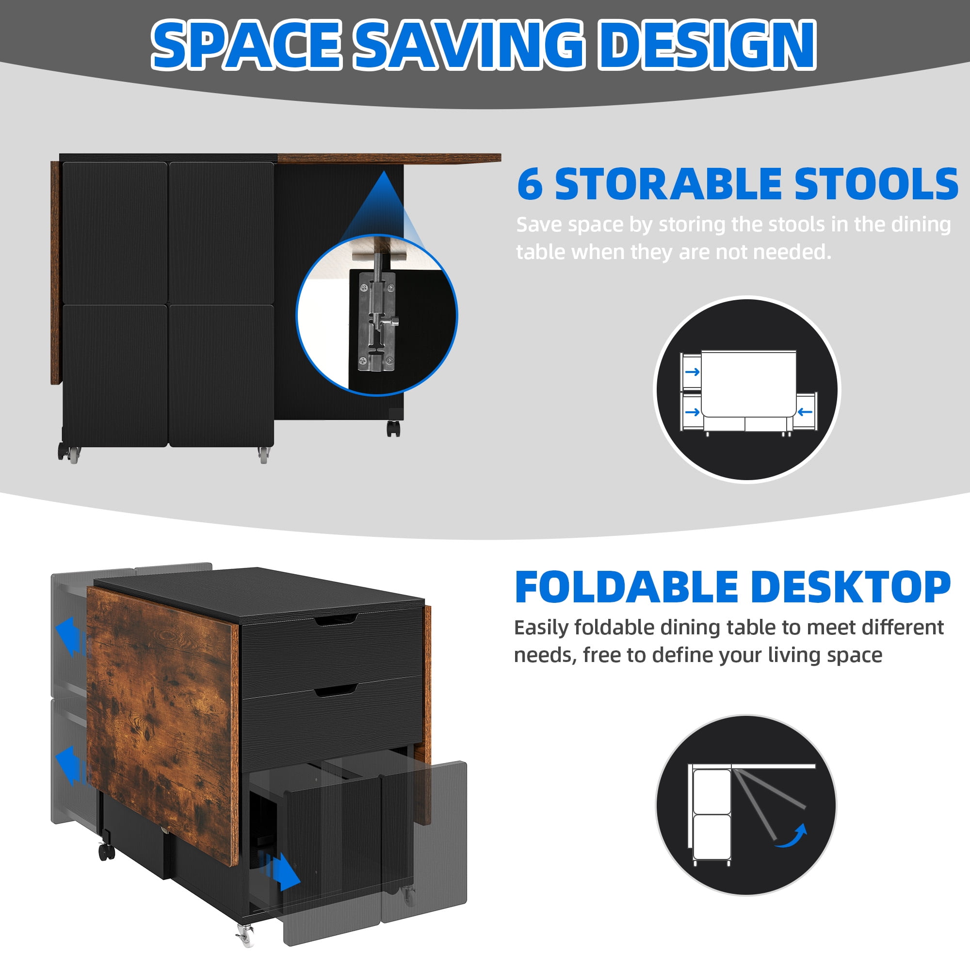 Uforic 7 Pieces Folding Dining Table Set with 6 Chairs, 67