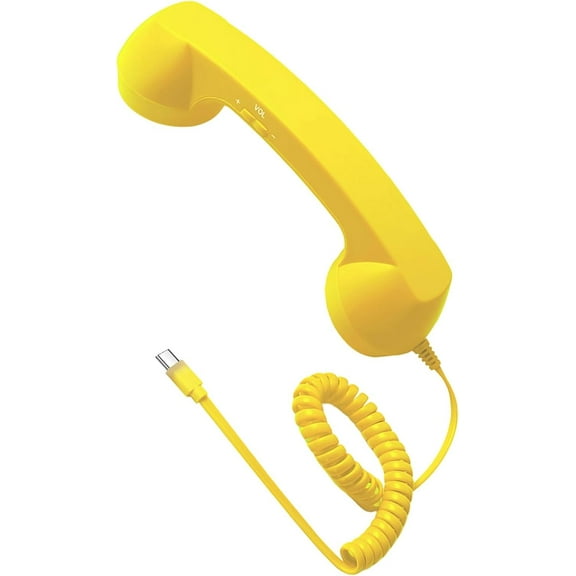 Retro Phone Handset: Type-C Wired Landline-Style Receiver for Mobile Phones | For Video Conferences, Calls & Meetings(Yellow Type-C  1PCS)