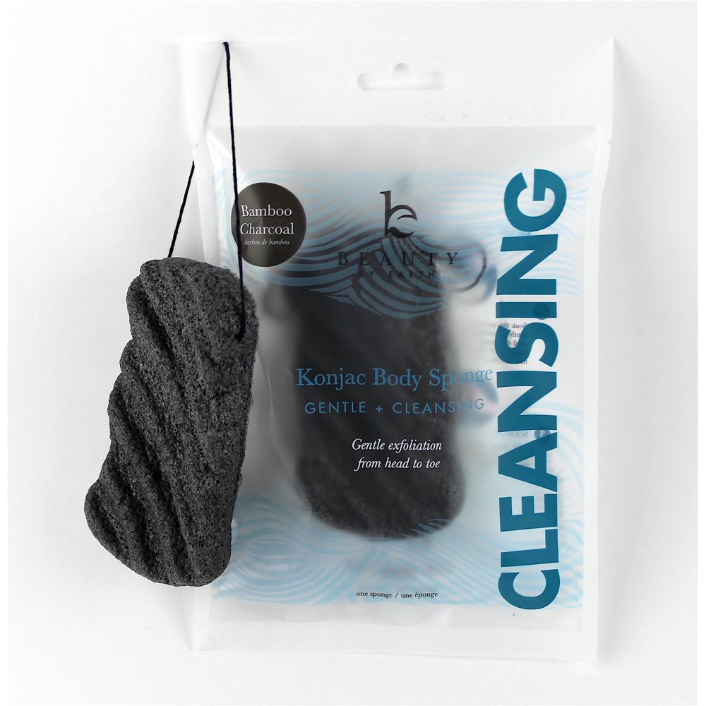 Konjac Body Sponge, Bamboo Charcoal Natural Bath Loofah with String for