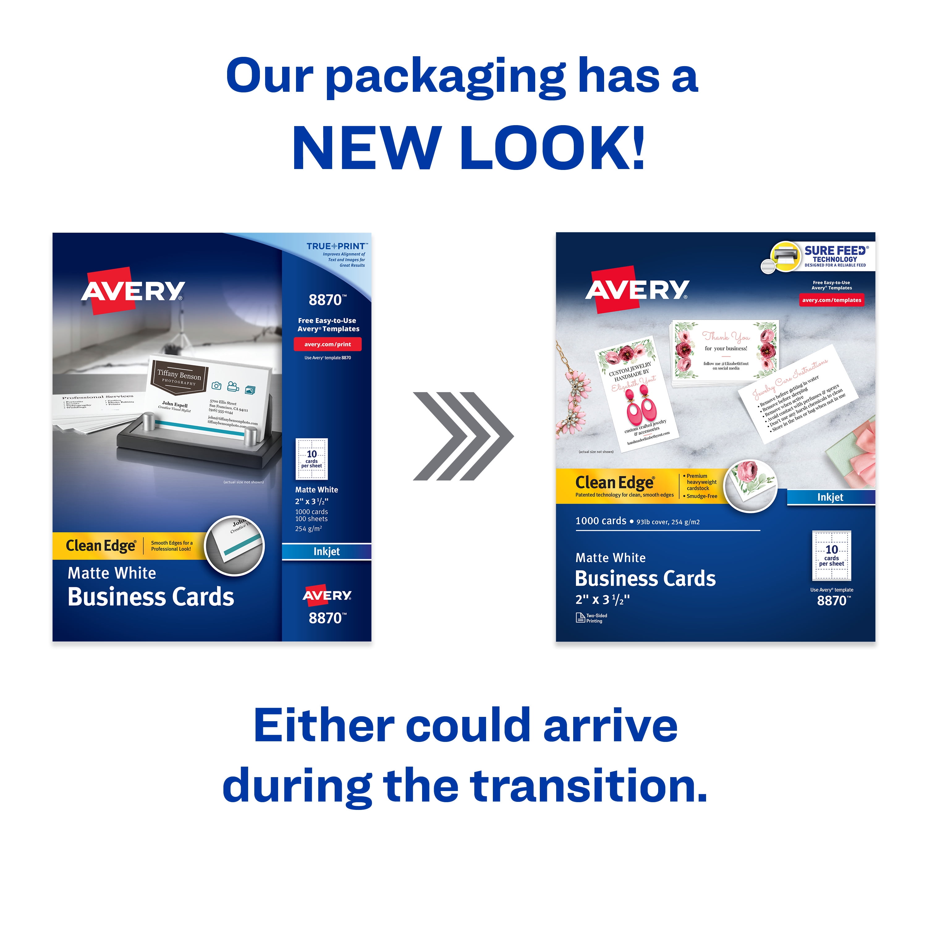 Avery Clean Edge Business Cards, 2" x 3.5", White, 1,000 (08870)