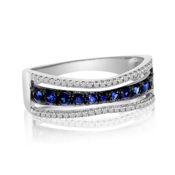 14k White Gold Contour Sapphire and Diamond Ring