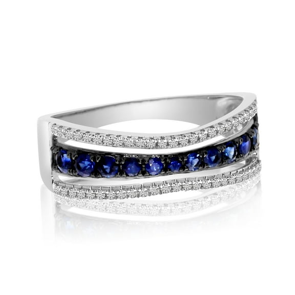 14k White Gold Contour Sapphire and Diamond Ring