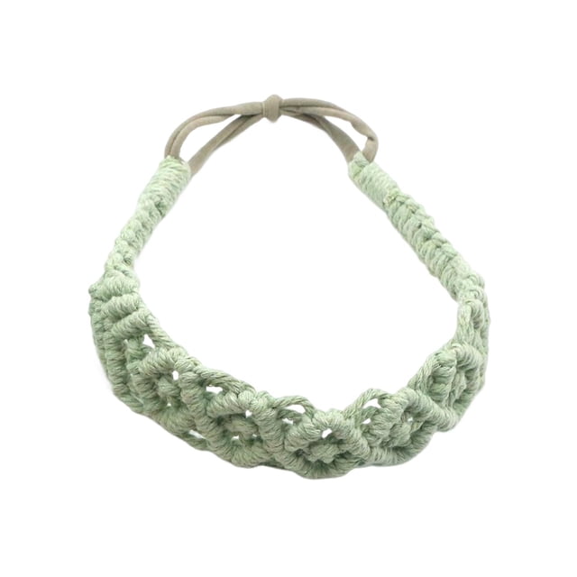 Diadema tejida Macarena Boho elástica de cuerda de algodón verde