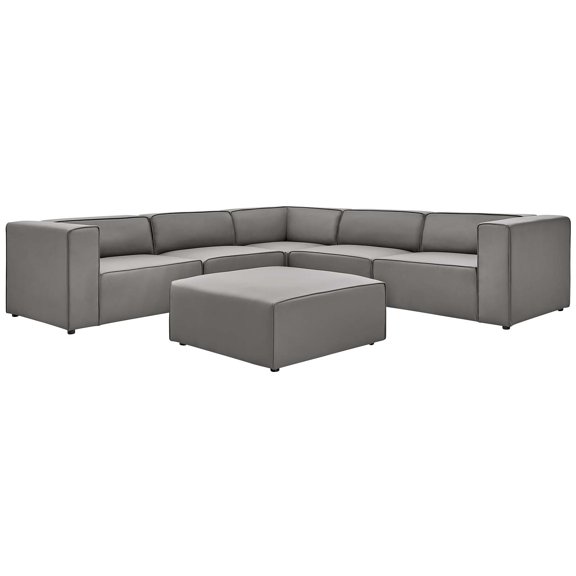 Sectional Sofa Set, Faux Vegan Leather, Grey Gray, Modern Contemporary Urban Design, Living Lounge Room Hotel Lobby Hospitality