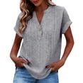 thumbnail image 2 of AUNVITO Women's Short Sleeve Shirt V-Neck Button Down Casual and Elegant Summer Top, 2 of 8