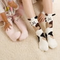 thumbnail image 4 of GROFRY 1 Pair Adults Socks Cartoon Cat Rabbit Alpaca Giraffe Chick Fuzzy Fluffy Thickened Stretchy Keep Warm Coral Fleece Autumn Winter Floor Sleeping Socks for Home, 4 of 7