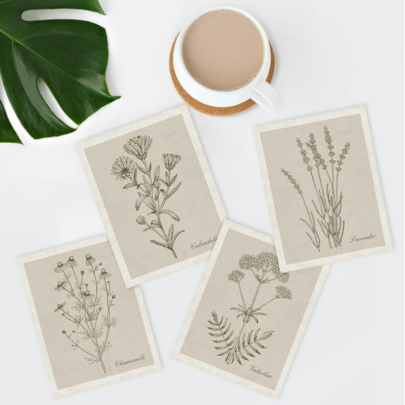 PixonSign 4 PCS Vintage Classic Wildflower Poster Plant Collage Nature Wilderness Plant Frameless Wall Art Floral Botanical Room Decor Multicolor for Living Room, Bedroom, Office - 11"x14"