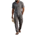 thumbnail image 2 of SOOMLON Mens Beach Outfits Sets Big and Tall Collared Button up Shirts Drawstring Pants with Pockets Summer Clothing Set, 2 of 5