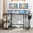 thumbnail image 2 of Costway 48" L-Shaped Gaming Desk with LED Lights & Power Outlets Storage Shelves Black, 2 of 10