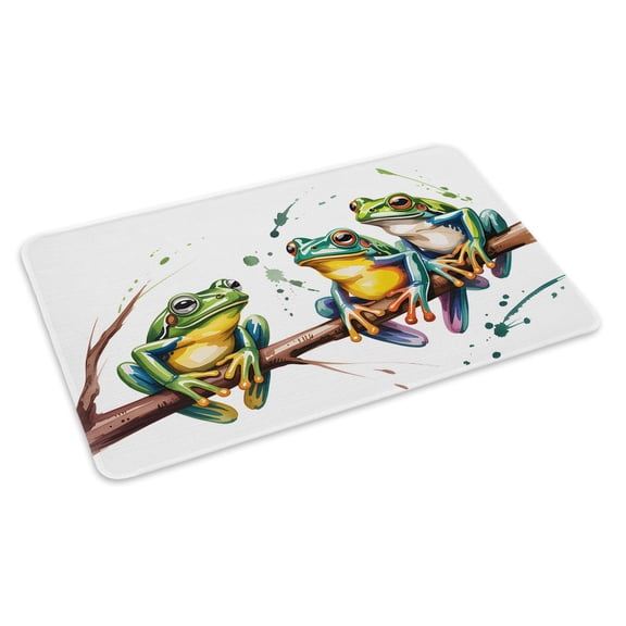 Watercolor Frog Doormat Green Frogs Animals Branch Cartoon Non Slip Low Profile Rubber Door Mat Washable Absorbent Indoor Front Door Mat Entryway Rug Entrance Carpet 16x24 Inch