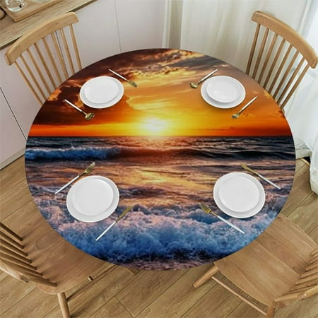 

SHERONV Sunset Waves Ocean Round Table Cover Stain Resistant Washable Indoor Outdoor Tablecloth Kitchen Dining Wedding Parties 100% Polyester Farmhouse Decor for Picnic - Various Sizes 46 -50
