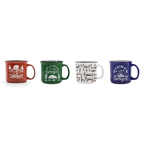 Life Is Better at The Campsite Ceramic Mug Set 14oz Multicolor 4 Pack (53357)