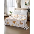 thumbnail image 2 of Orange Floral Spring King Size Flat Sheet, Wrinkleproof & Fadeproof Cooling Flat Bed Sheet Only, Butterfly Botanical Summer Breathable Soft Bedding Top Sheets 105 x 98 Inches, 2 of 8