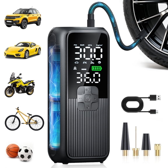 HKHKPI 150PSI Cordless Tire Inflator with Digital Pressure Gauge, LED Light, Air Compressor Portable Tire Pump for Bike, Car, Motor,Ball