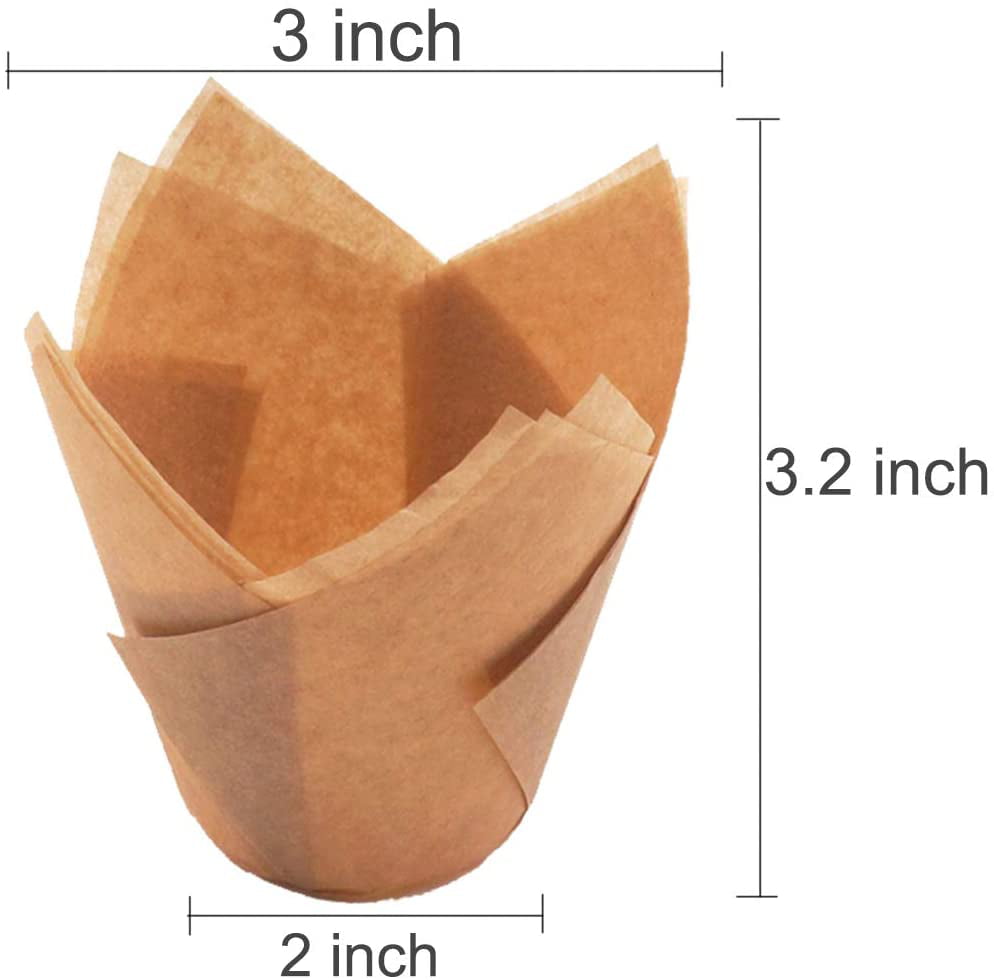 Birthday Party Standard Size Golden Printed, Brown 150pcs Tulip Cupcake Liners Baking Cups Muffin Liner Grease-Proof Paper Cupcake Wrappers for Wedding 