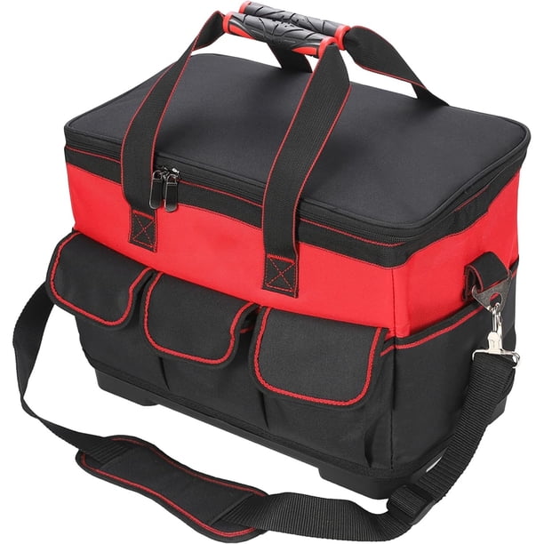Bolsa de herramientas con correa ajustable para el hombro, bolsas de herramientas de boca ancha, organizador de bolsas de herramientas impermeable resistente, base de plástico duro