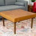 thumbnail image 2 of Tan Leather Tufted Square Ottoman with Foam Filler / Functional and Comfortable for Living Space, 2 of 2