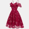 thumbnail image 5 of Baqcunre Vintage Princess Floral Lace Cocktail Neckline Party Aline Swing Dress Midi Dress Lace Dress Party Dress Women Clothing Womens Dresses,Color Red,Size M, 5 of 7