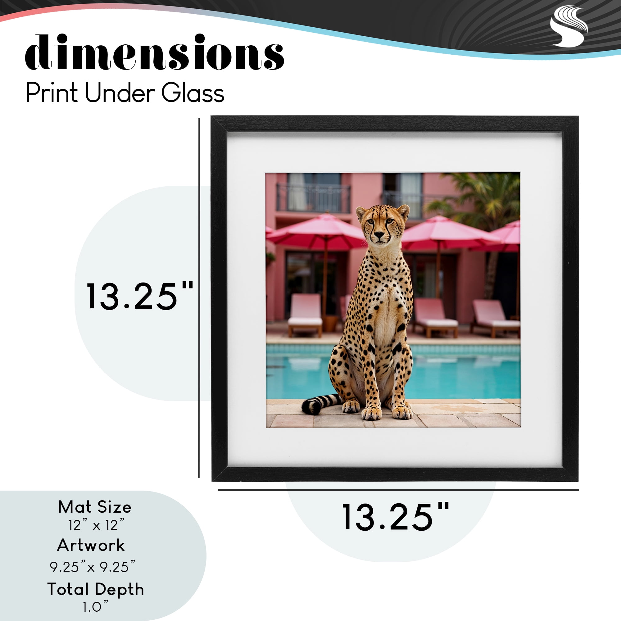 Cheetah Posed at Poolside Black Framed Print Under Glass, design by Lettered and Lined
