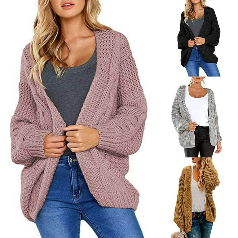 ALSLIAO Womens Open Front Long Sleeve Chunky Knit Cardigan