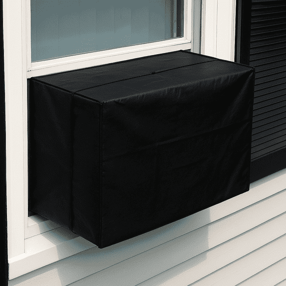 Dependable Industries Vinyl Outside Window Unit AC Air Conditioner Cover with Straps Keep Dirt and Dust Out in The Off Season (Black - 21.5" x 15" x 16")