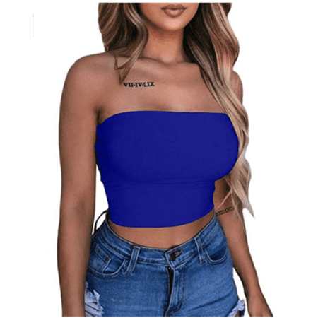 

Women Off Shoulder Elastic Tube Tops Bra Blouse Strapless Bandeau Crop Top Shirt