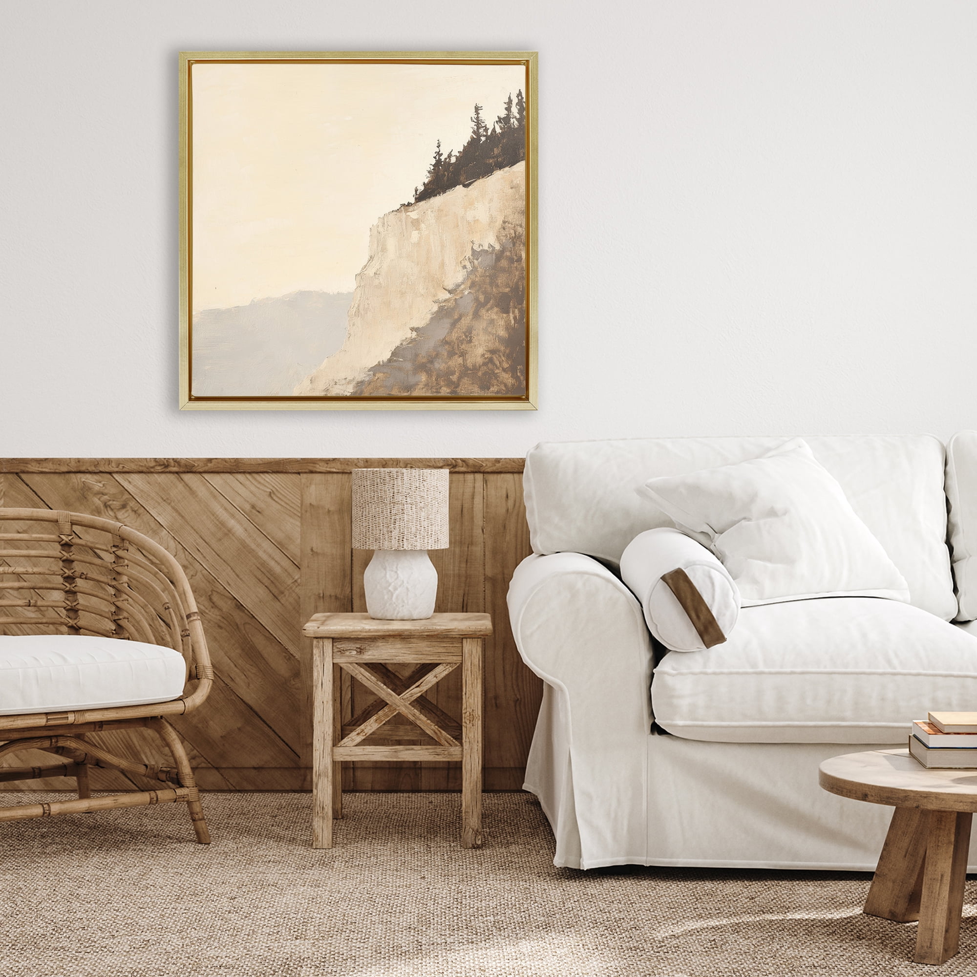 Stupell Industries Serene Cliffside Vista Gold Framed Floater Canvas Wall Art, design by Petal Prints Design