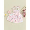 thumbnail image 3 of Biekopu Toddler Girls Easter Dress Rabbit Print Tie-Up Spaghetti Strap Sleeveless Ruched Baby Dress Summer Casual Princess Dress, 3 of 7