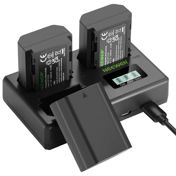 Neewer 3-Pack NP-FZ100 Battery & Charger Set: 2280mAh for A1/A9/A9II/A7RIV/A7SIII/A7III/A7IV/A6600/A7C