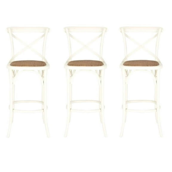Home Square 44.1"H Oak Wood Barstool in Ivory - Set of 3