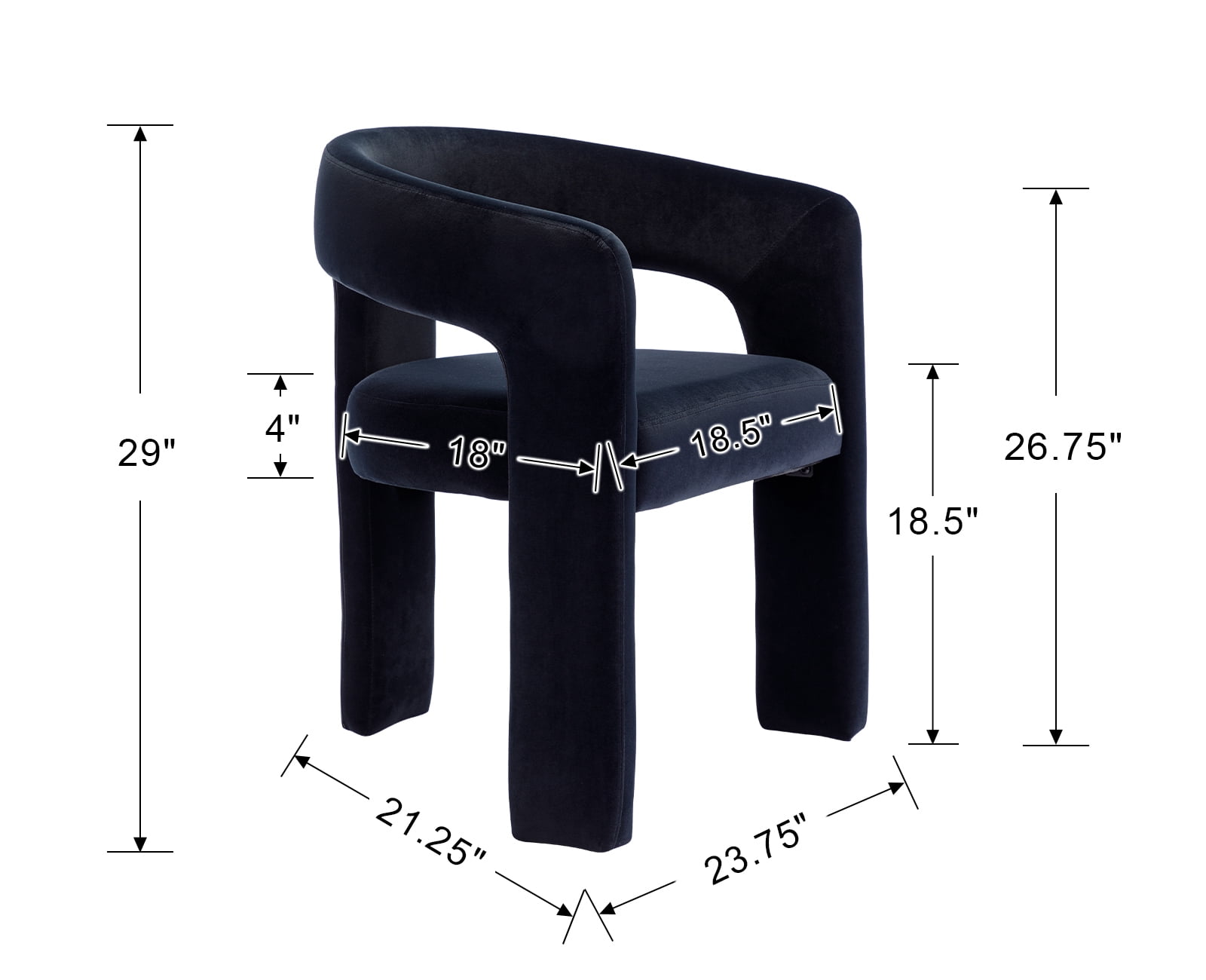 Guyou Modern Velvet Upholstered Dining Chair, Cute Barrel Side Armchair Kitchen Chair with Armrests and Back for Living Room Dining Room Bedroom, Black