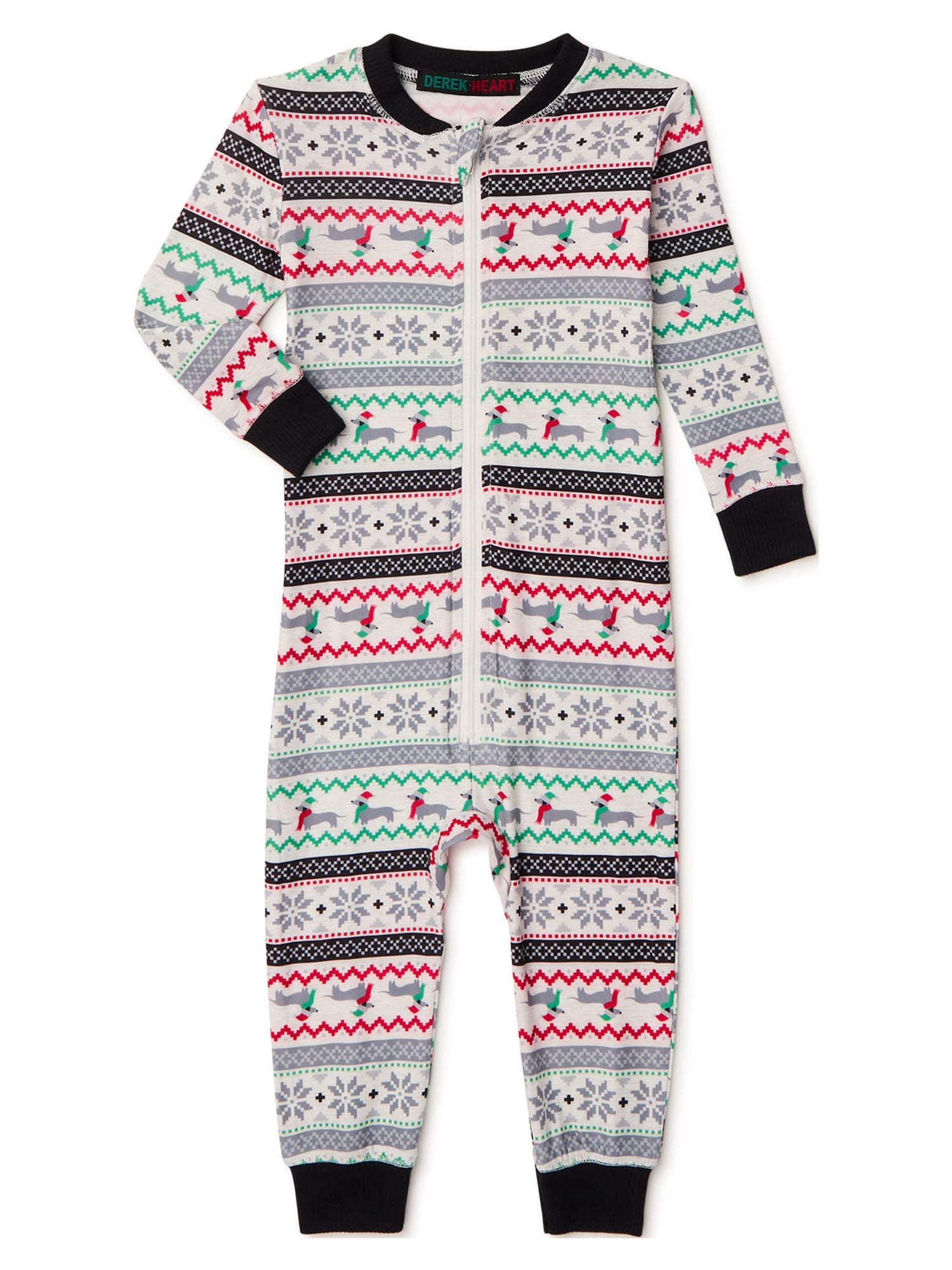 Derek Heart Baby Unisex Dachshund Holiday Matching Family Pajamas, 1-Piece, Sizes NB-12M