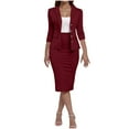 thumbnail image 3 of Jinhomg Women's Business Skirt Suit Set Dressy Casual 3/4 Sleeve Blazer Jacket with Pencil Skirt 2025 Trendy Work Office Outfits Wine XXL, 3 of 6