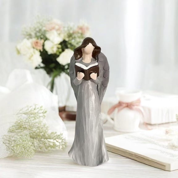 YiJuHui 1pcs Hand Painted Resin Cherub Angel Statue, Reading Figurine for Home Decor, Indoor Outdoor Garden Ornament, Gift for Christmas Decorations