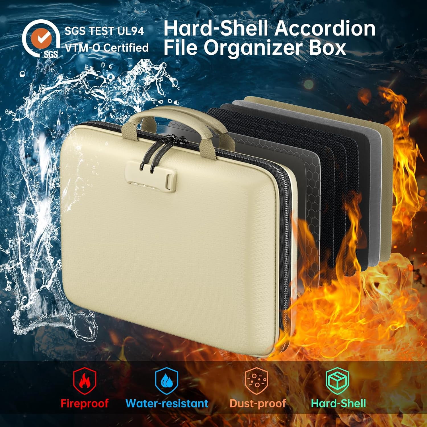 Fireproof File Organizer with Lock, Hard-Shell Case Fireproof