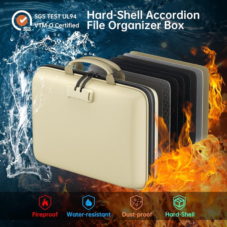 Fireproof File Organizer with Lock, Hard-Shell Case Fireproof