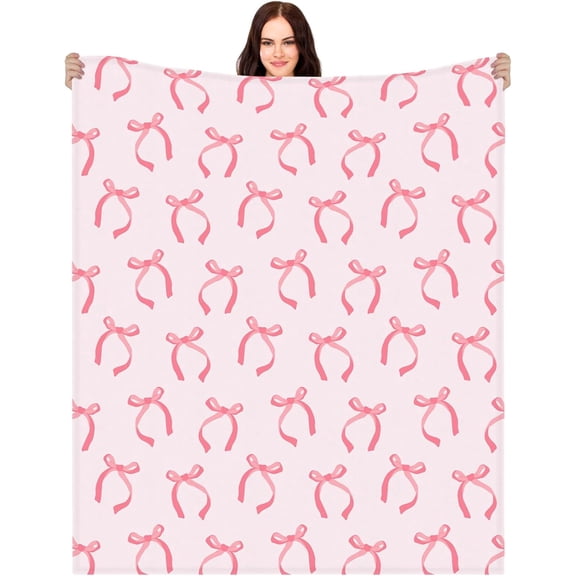 Kuscheln Pink Bow Throw Blanket Ribbon Winter Farmhouse Soft Warm Bed Blankets for Women Friends Gifts, 50 x 60