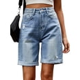 thumbnail image 2 of Women'S High Waist Long Jean Shorts for Women Ripped Distressed Jeans Short Light Blue S, 2 of 9