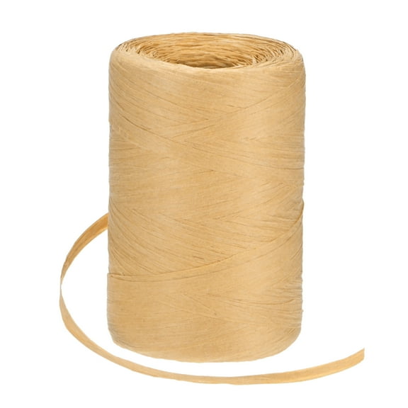 Uxcell Raffia Yarn for Crochet, 328 Yards 5mm Raffia Paper Ribbon Flat String for DIY Crafts[Light Brown]