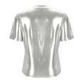 thumbnail image 2 of Women's Metallic Tops Fitted Shiny Short Sleeve Tees Crew Neck T-shirts Dancing Festivals Disco Party Outfits (XL, Silver), 2 of 7