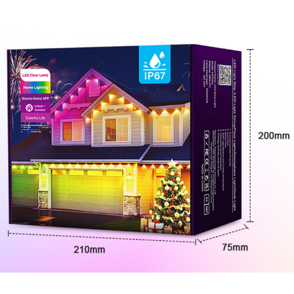 Permanent Outdoor Lights, 50-Foot RGB IC Smart Outdoor Decor, 50 Scene Modes, App/Remote Control, IP68 Waterproof, Ideal for Christmas, Holidays, Everyday Use, Pool Parties, and House Roof Lighting