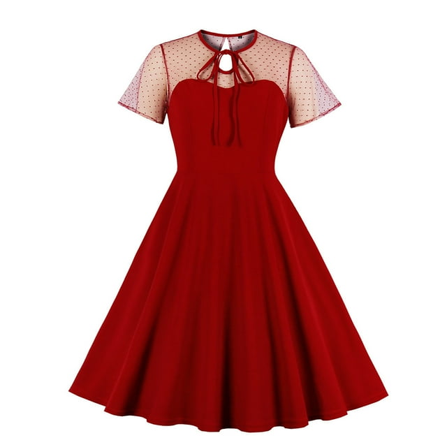 PVCS Robe de Fête Gothique pour Femmes d'Halloween à Manches Courtes, Couleur Unie, Punk Vintage
