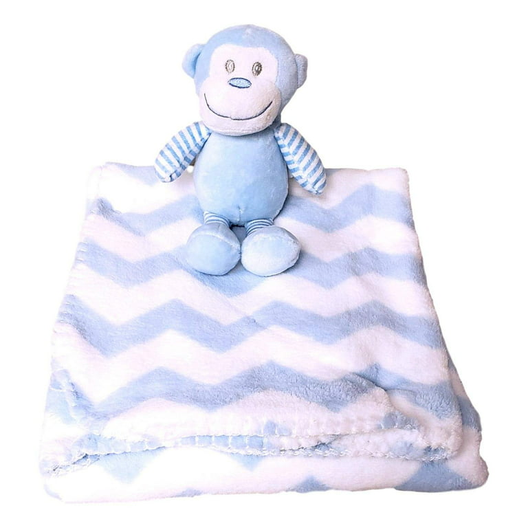 SL S L Home Fashions RN 119741 Baby Boy Blanket Blue Brown 3D Monkey Plush