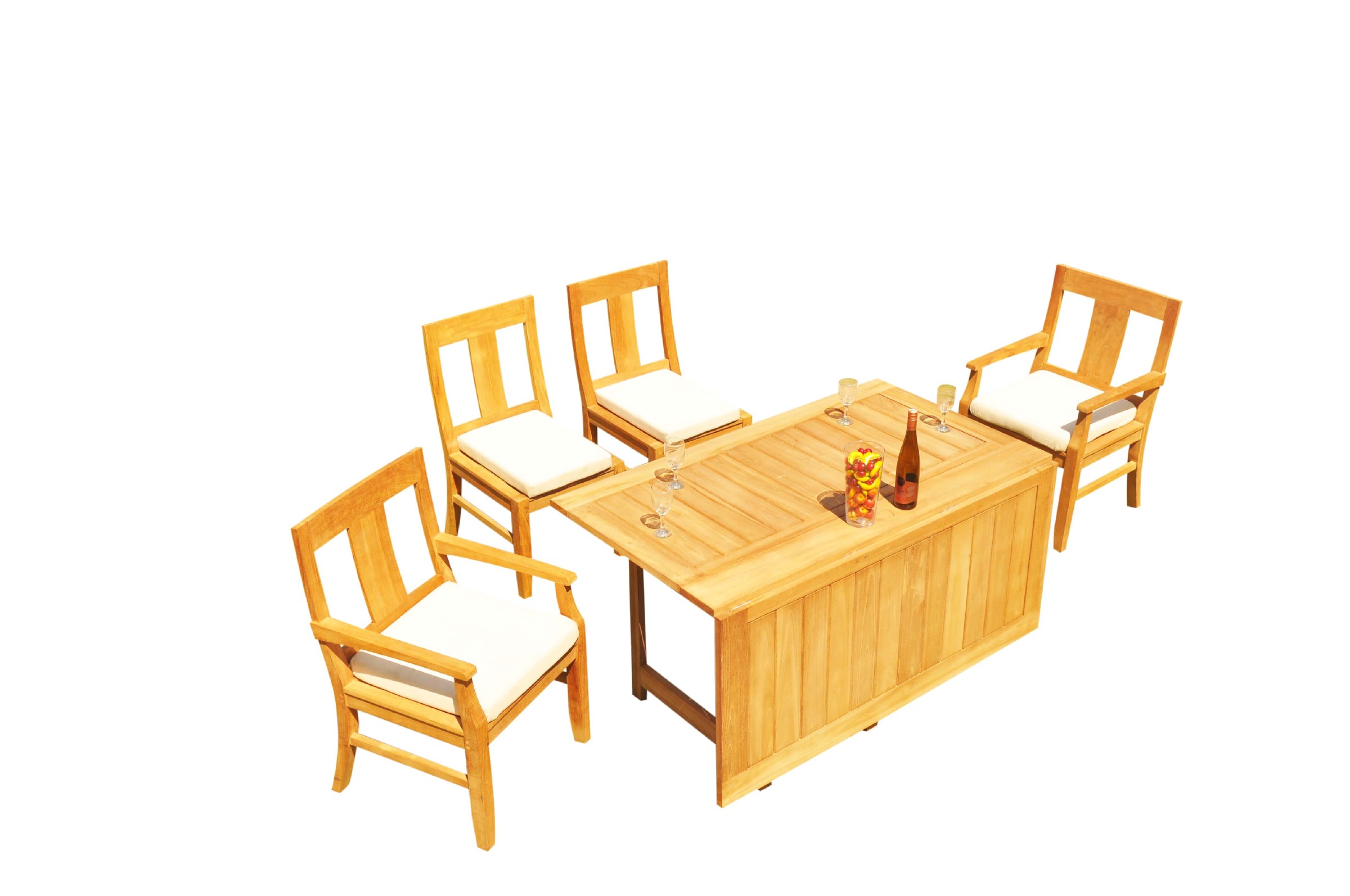 Grade-A Teak Dining Set: 4 Seater 5 Pc: 60" Square Rectangle Butterfly Table And 4 Osborne Chairs (2 Arm & 2 Armless Chairs) WholesaleTeak #51OS1405 - image 1 of 6