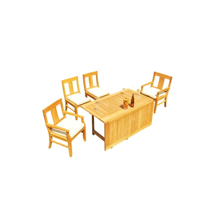 Grade-A Teak Dining Set: 4 Seater 5 Pc: 60" Square Rectangle Butterfly Table And 4 Osborne Chairs (2 Arm & 2 Armless Chairs) WholesaleTeak #51OS1405