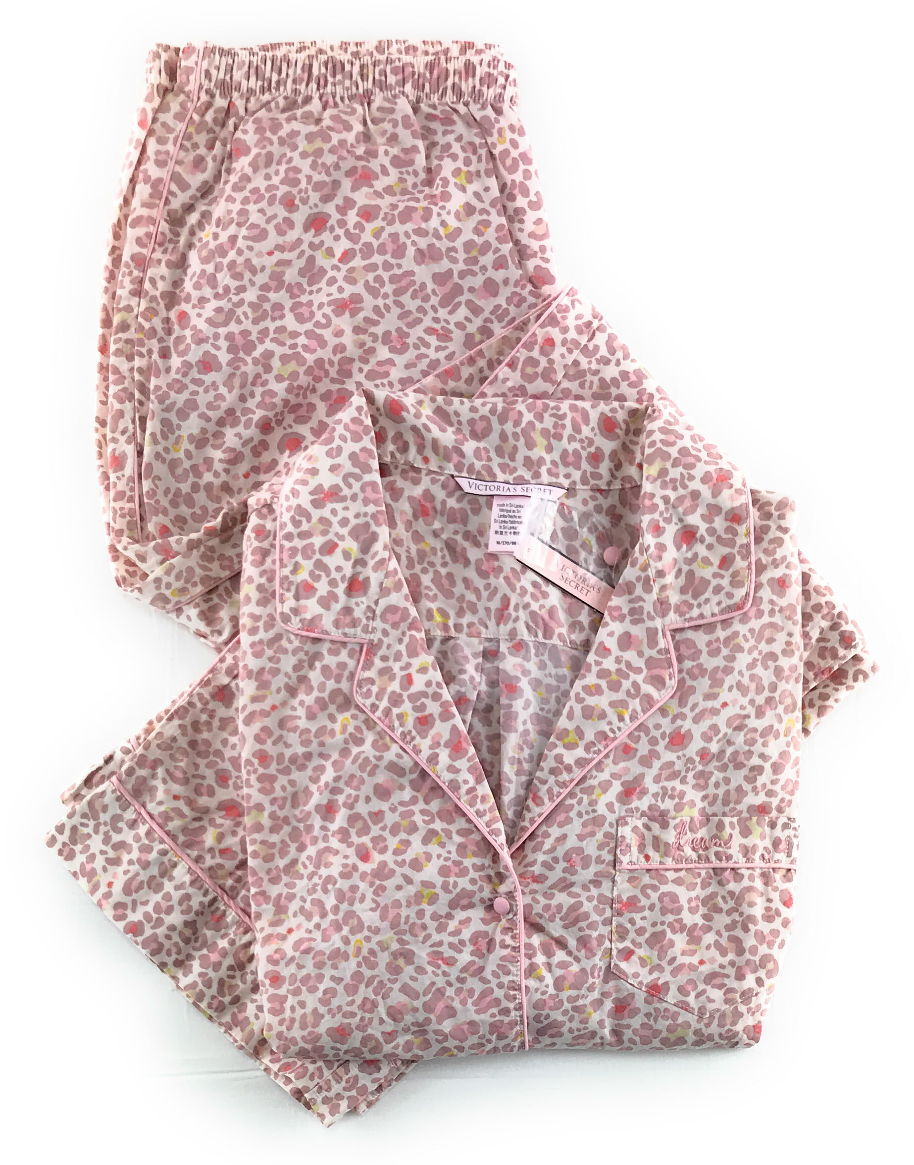 Victoria Secret Pajama Set Sleepwear Medium Tank Top Shorts White Light Pink