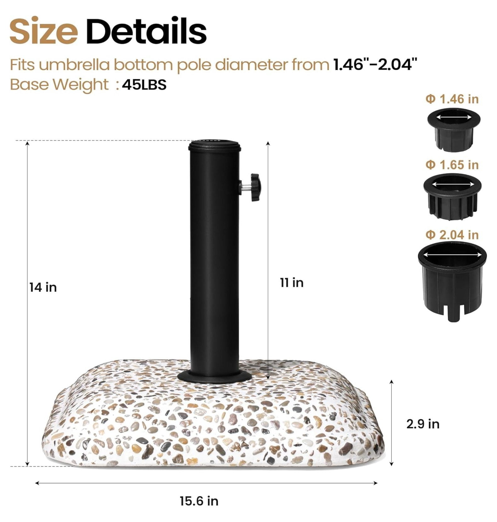 Patio Umbrella Base, 45lbs, Square Cobblestone Concrete Stand, Heavy Duty Umbrella Stand for Outdoor, Lawn, Deck, Poolside